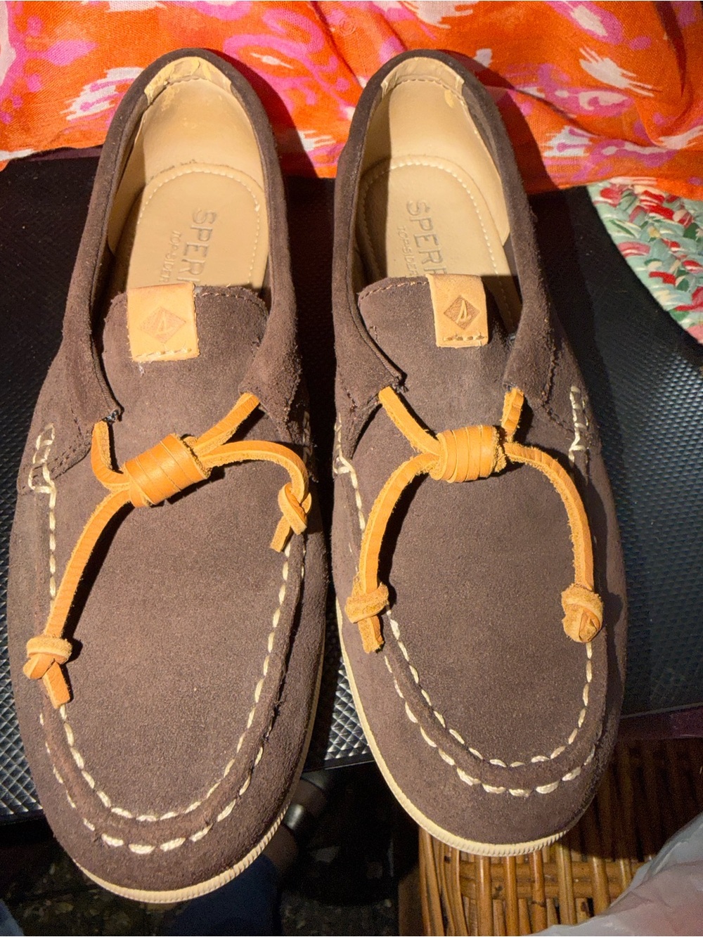Sperry Brown Suede Boat Shoes with Tan Laces